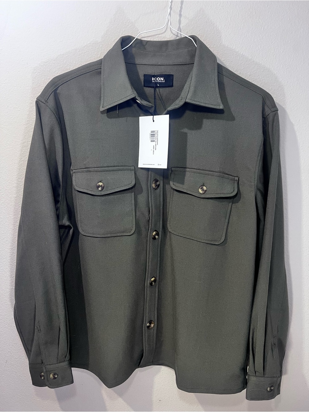 ICON Army Green Overshirt Jacket with Tortoise Buttons